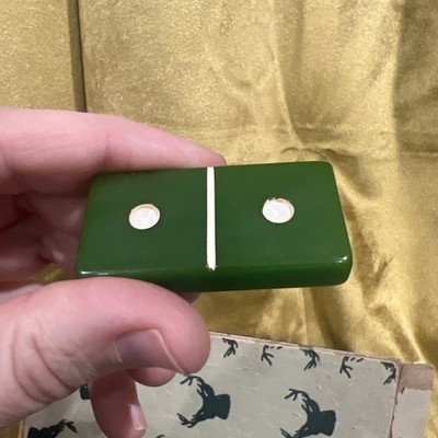 Vintage Dominoes Extra Thick Green Bakelite Elk Brand Elkloid