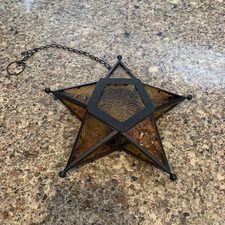 Vintage Star Mid Century Mod HANGING Glass Brass Votive Tea Light Candle Holder