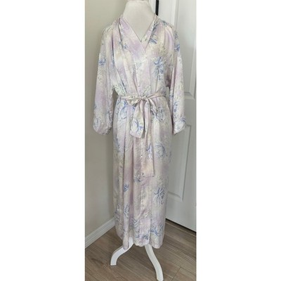 Vintage August Silk Intimates Watercolor Print Floral Maxi Robe Medium