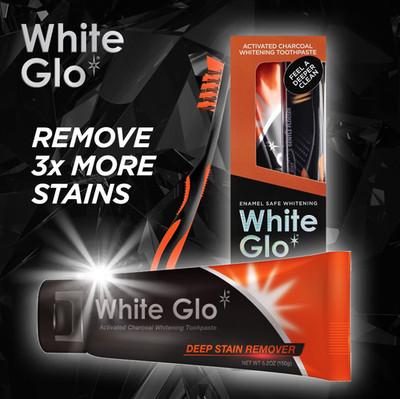 White Glo Charcoal Toothpaste 2 Pack + Toothbrush Deep Stain Remover New
