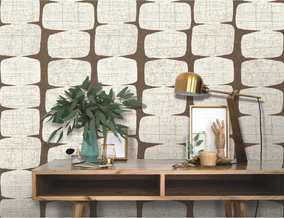 RMK12349PL Mid-Century Beads Peel and Stick Wallpaper, Brown