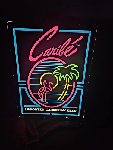 Vintage Caribe imported Caribbean beer lighted bar sign 16x21 rare flamingos htf
