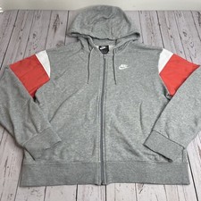 Nike Womens Full Zip Cotton Hoodie Hooded Sweatshirt Color Block Medium Gray