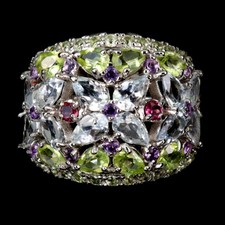 925 Sterling Silver Ring Aquamarine Amethyst Peridot Garnet Gemstone Jewelry 8.5