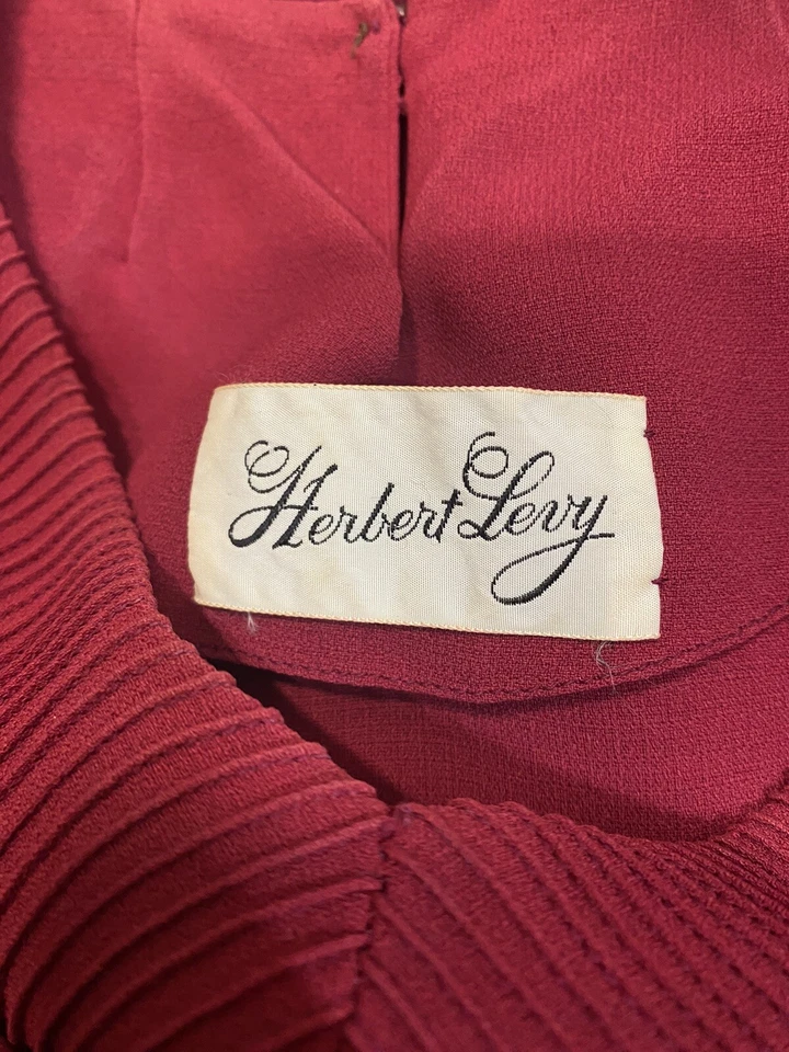 Vintage Dress SIZE LARGE red burgundy HERBERT LEVY ASHEVILLE NC 40s 50s - Image 2 of 4