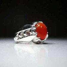 Yemeni Aqeeq Ring For Men, Carnelian Ring With Sterling Silver 925, Natural Agat