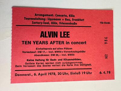 ALVIN LEE Original Concert TICKET April 6, 1978  Koln, Germany