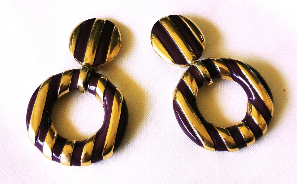 Ohrclips-Haenger, Yves St. Laurent, lila-gold, Vintage - Bild 2 von 3