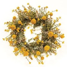 13" FALL Mustard Yellow Wreath Woolyhead Eucalyptus Artificial Flower Greenery