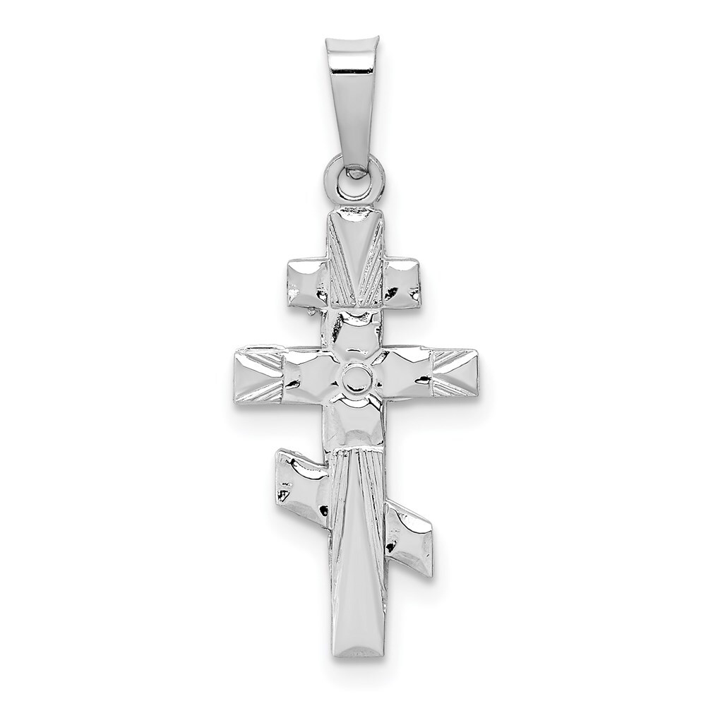 14K White Gold Eastern Orthodox Cross Pendant