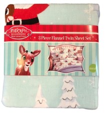 New Rudolph The Red Nose Reindeer Christmas 3Pc Twin Holiday Flannel Sheets