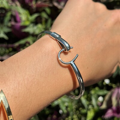 Sterling Silver Shiny Horseshoe Hook Clasp Stacking Bangle