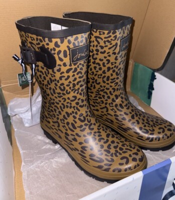 Joules Women Mid Height Adjustable Wellies Tan/Brown Leopard