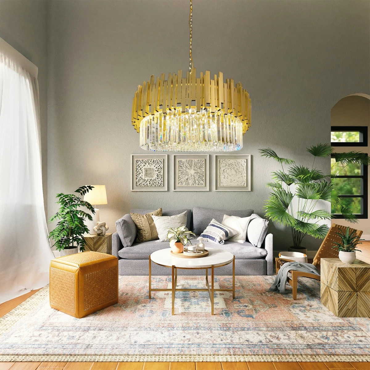 Crystal Chandelier 12 Lights Gold Dimmable Dining Pendant Chandelier