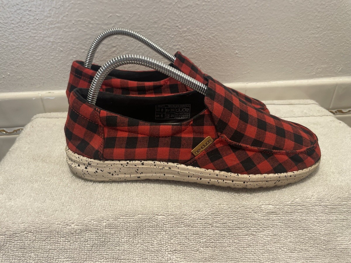Hey Dude Ladies Misty Buffalo Plaid Red Black Casual Shoes Size