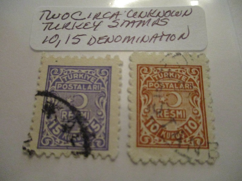 Two Circa Unknown Turkey Postage Stamps - 10, 15 Denomination