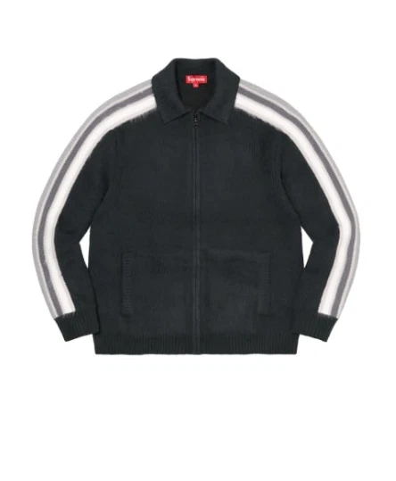 Pull à manches Supreme à rayures zippées cardigan noir taille grand logo jacquard SS23