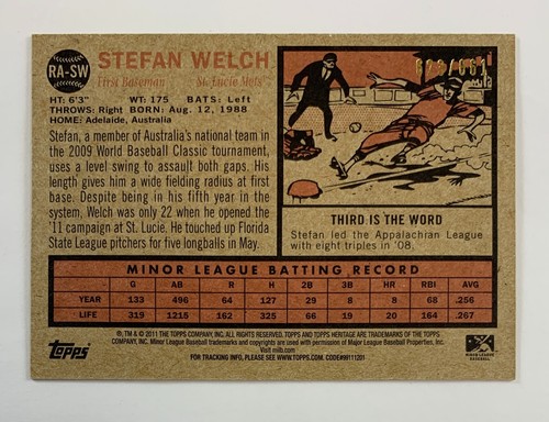 2011 Topps Heritage Stefan Welch Certified Autograph Issue Auto AR40 - Picture 2 of 2