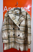 La Redoute Beige Check Coat, 80% Wool, Size Fr 38 / Uk 10, New, Rrp £115, B83