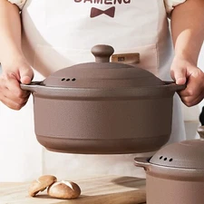 Natural Terracotta Casserole with Lids Clay Pots for Cooking, Unglazed Earthe...