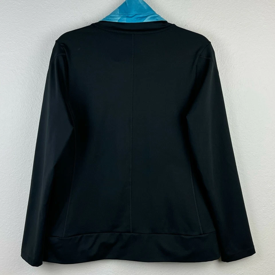 Saucony Jacket Womens Size Large Full Zip Cowl Neck Athletic Stretch Black Blue - Image 2 of 4