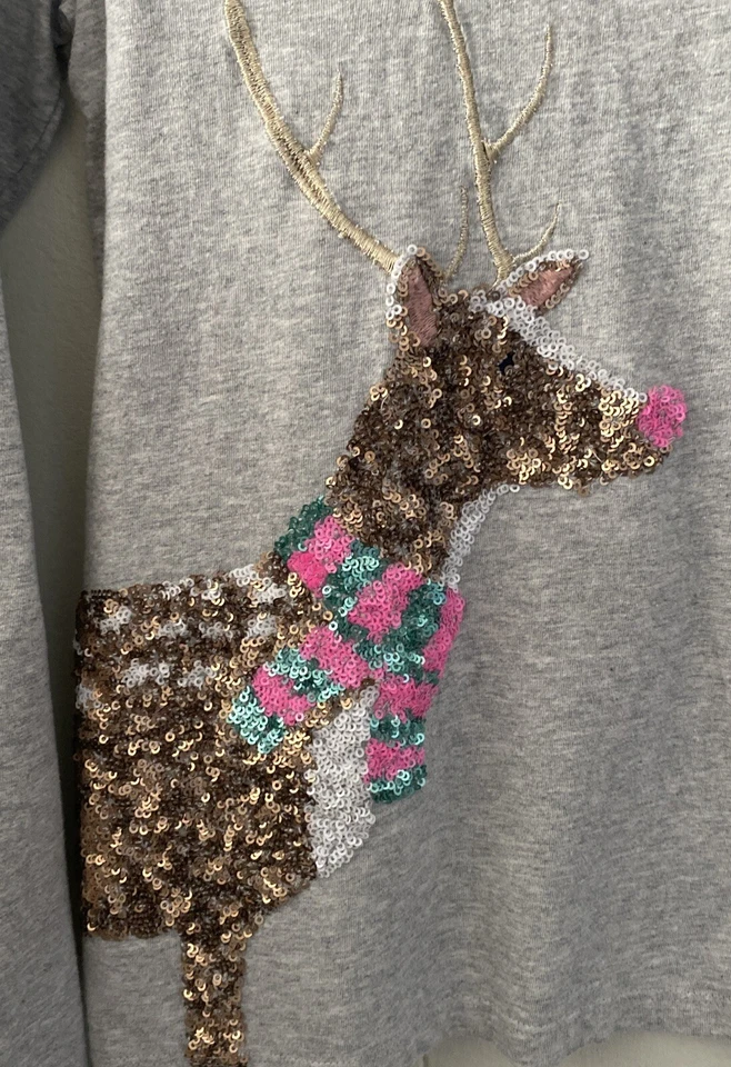 Boden Reindeer Sequin Long sleeve T-shirt Gray Christmas Girls Size 13-14 Years - Image 3 of 4