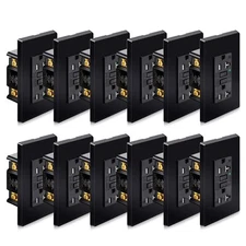 12PCS Weather Resistant TR Black GFCI Outlet 20A ETL Certified LED Status Light