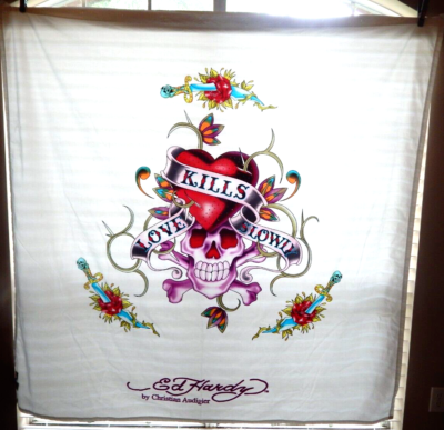 Ed Hardy Skull Shower Curtain Love Kills Slowly by Christian