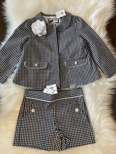 105 Janie and Jack Girls 6 5-6 Navy Gingham Check Jacket Shorts Suit Outfit