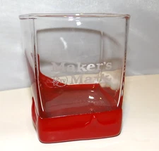 Makers Mark Etched Logo Square Cocktail Tumbler Glass Red Wax