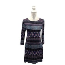 Mixed Print Boatneck Floral Shift Dress Trixxi Keyhole Back Lightweight Stretch 