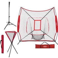 7 x 7' Baseball Practice Training Net with Strike Zone w/ Batting Tee,Ball Caddy