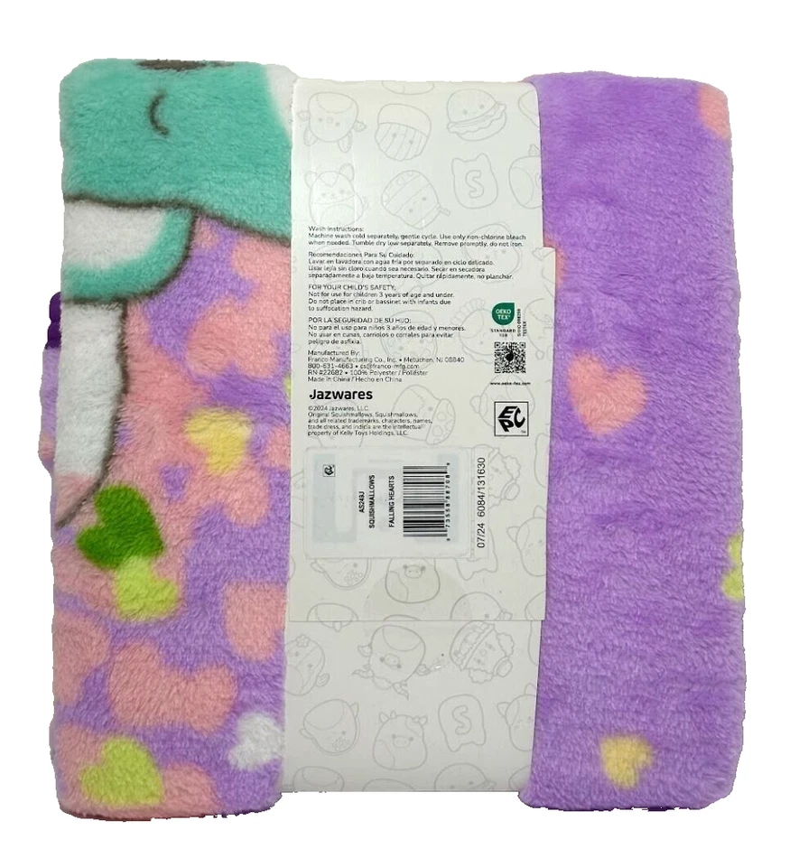 Throw Blanket "Falling Hearts" Silky Soft Original Squishmallows 40" X 50"/New - Image 2 of 4