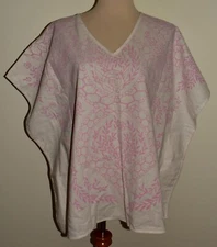 New Womens DG2 Diane Gilman Top White Floral M/L Linen Cotton Cape Poncho