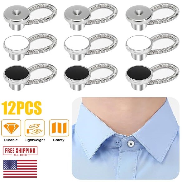KUNTAERY 12 PCS Shirt Collar Button Extenders, Comfortable Neck Button Extender for Mens Dress Shirts, Instant Tie Collar Expansion