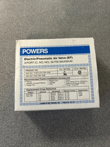 POWERS ELECTRIC/PNEUMATIC AIR VALVE. 24 Volt. 3-WAY. 50 PSI. New Open Box!!!