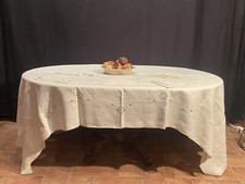 Antica Tovaglia Anni 30 Lavorazione Fiorentina Ricamo A Mano Su Lino Cm280x170