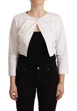 LUCKYLU Jacket Cropped Off White Long Sleeves Cotton Blazer IT44/US10/L RRP 200