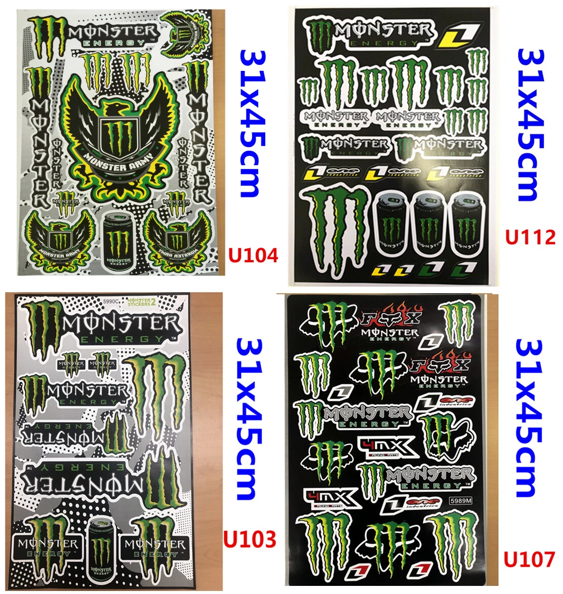 Planche de Stickers Monster Energy Moto / Quad / ATV / Dirt Bike (45 x 30  cms)