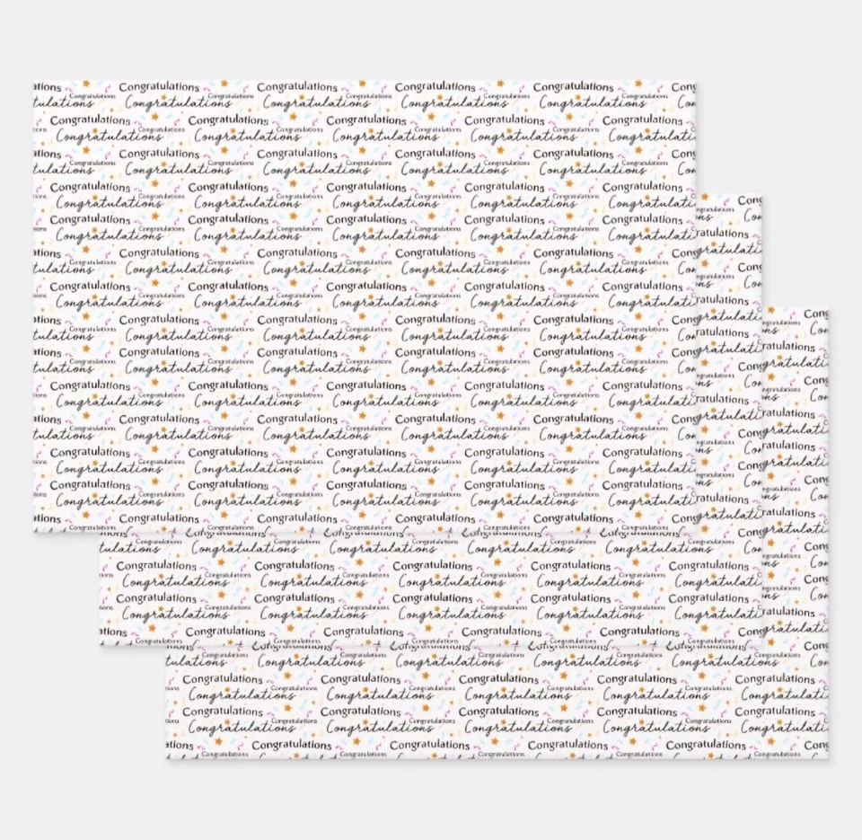 Congratulations Wrapping Paper Sheets - 3 sheets - 19" x 29" each - Image 2 of 4