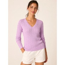 Loft Womens Preppy Cable Knit V Neck Sweater Lavender Medium Soft Cozy Pullover
