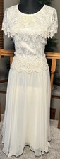 Vtg Scott McClintock Wedding Dress Ivory Lace Capelet Chiffon Boho Prairie Sz14