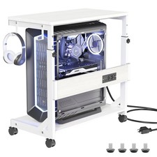 Height Adjustable Computer Tower Stand with USB Charging Port, 2-Tier Cart