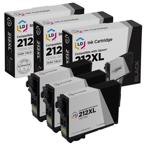 LD Reman Epson 212XL T212XL120 High Yield Black Ink Cartridges 3-Pack - Picture 1 of 9