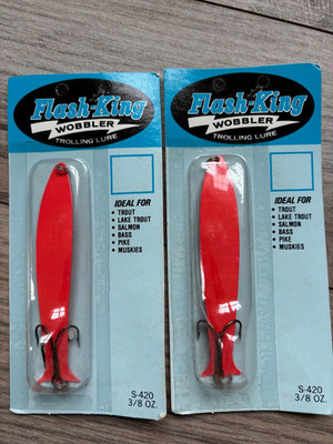 (2) RARE Vintage Acme Flash-King Wobble S-420 3/8oz Flo Orange Salmon Trout USA