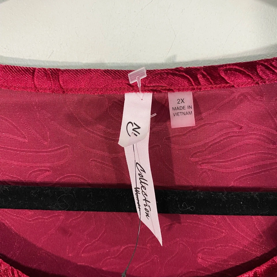 Blusa mujer NY Collection terciopelo rojo mangas campana dobladillo asimétrico talla 2X Foto 3 de 4