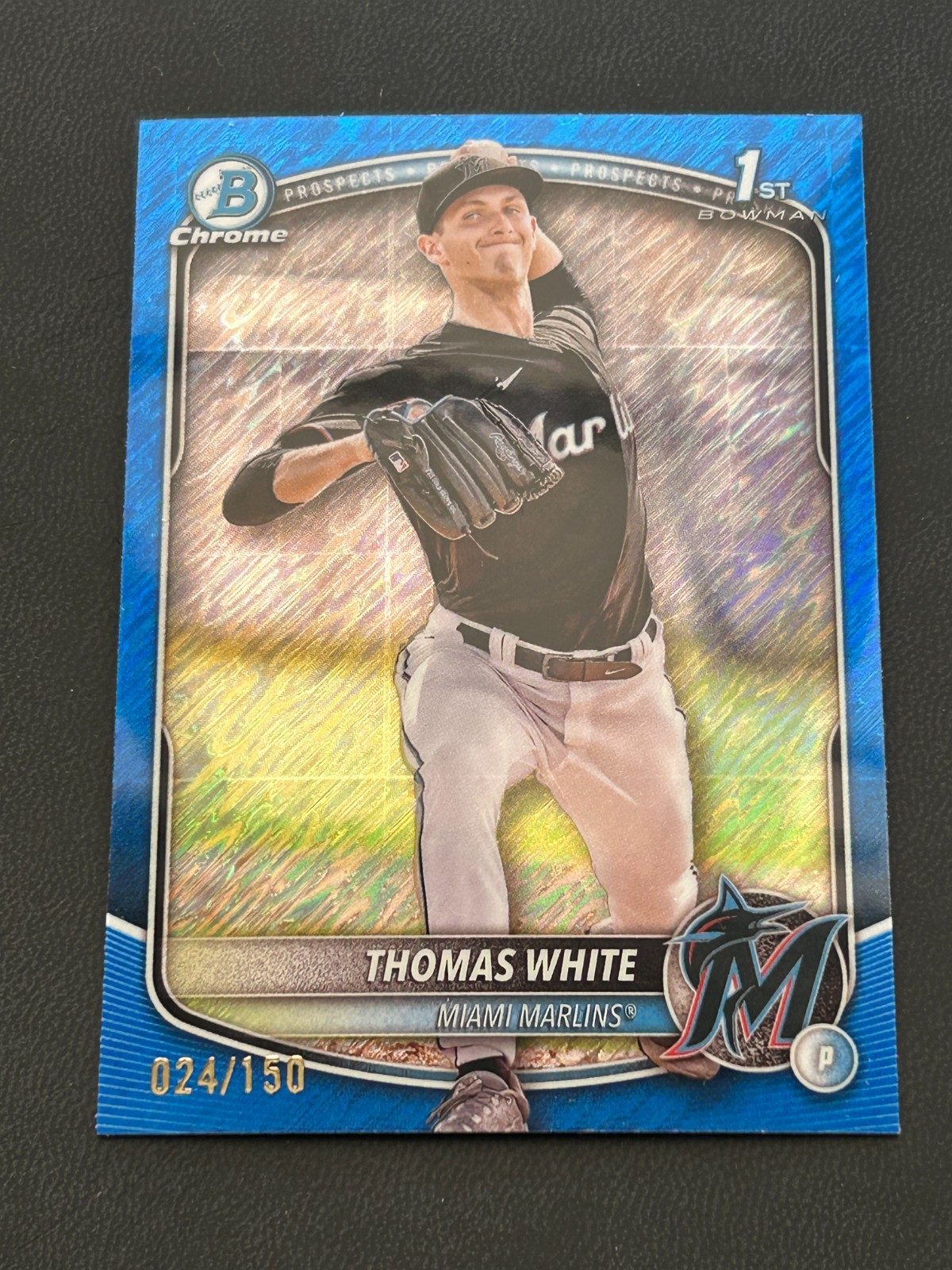 2025 Bowman Thomas White 1st Bowman Chrome Blue Shimmer /150 Miami Marlins