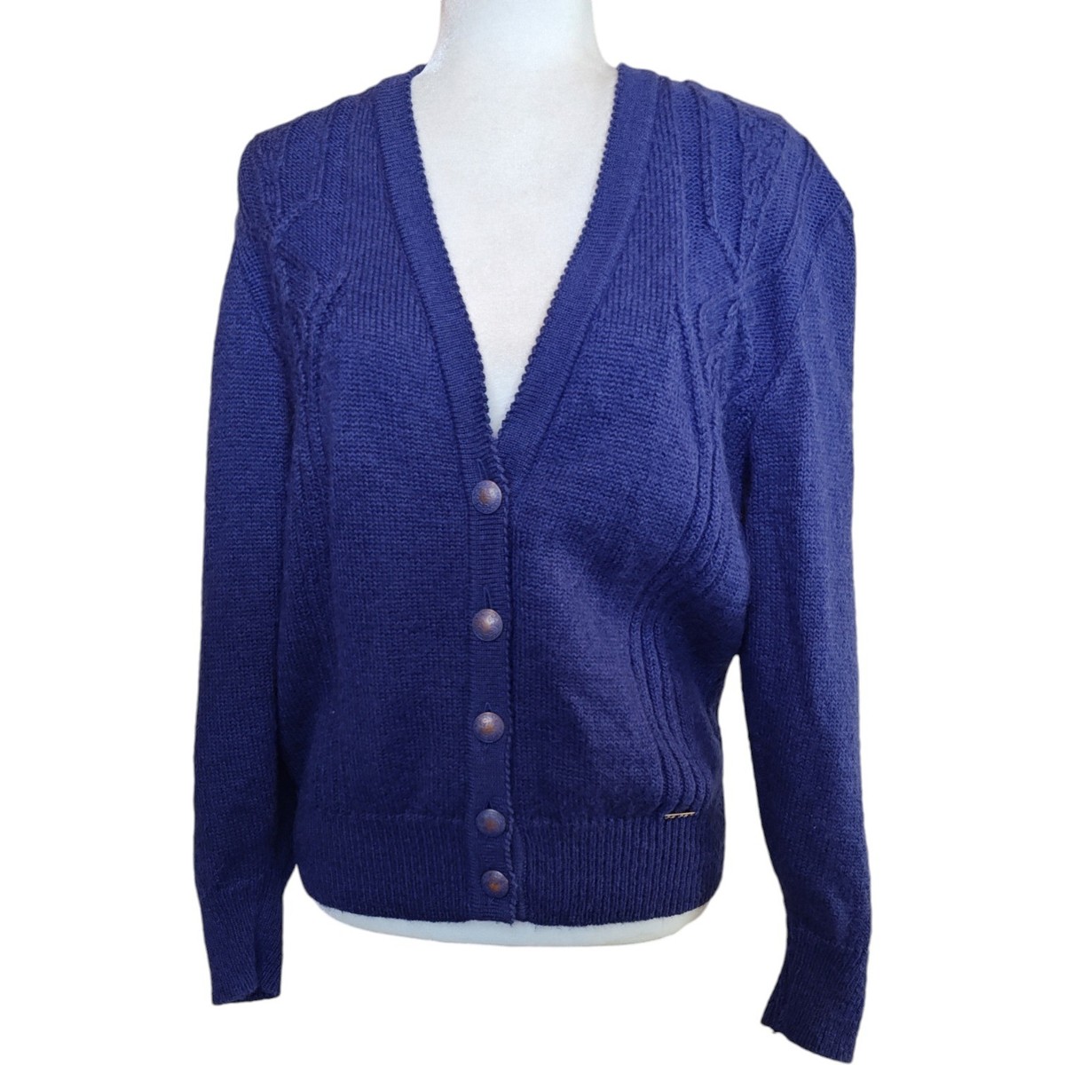 Geiger Original Blue Wool Mohair Blend Cardigan V Neck Button