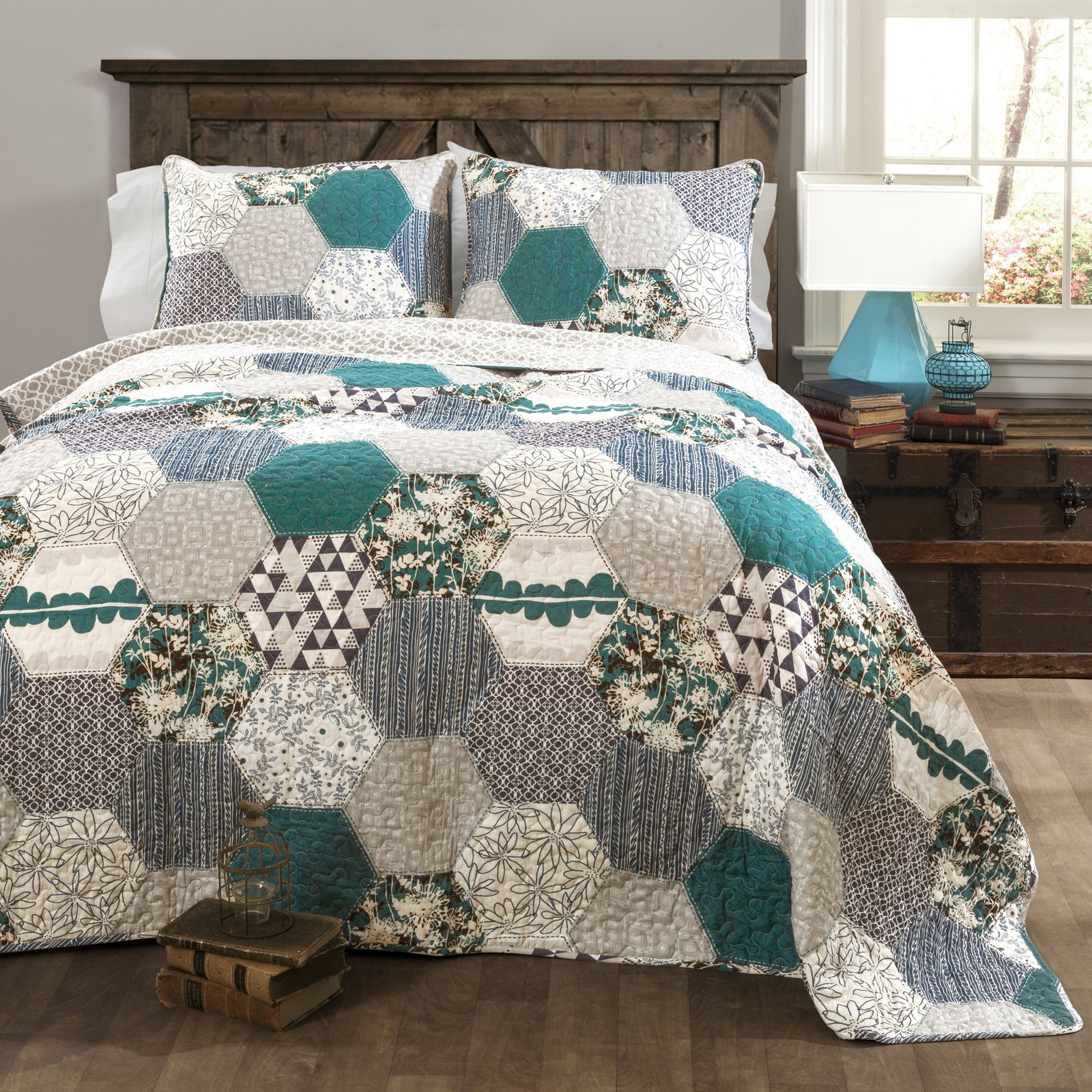 Briley 3 Piece Quilt Set, Turquoise, Full/Queen
