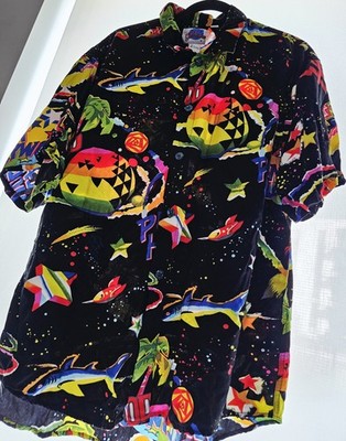VTG JAMS WORLD Planet Hollywood All Over Print Men s Size XL Button Up Shirt EUC